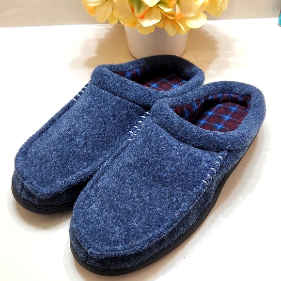 Mens Urban Pipeline Felt Scruff Slippers, Navy Blue. Red 12 - Picture 4 of 5